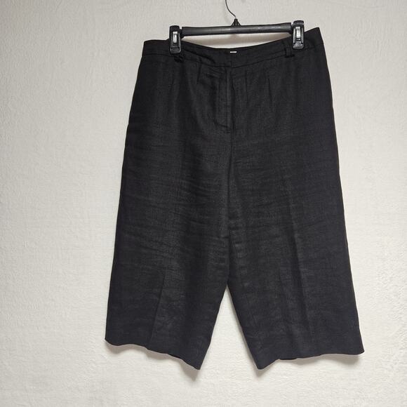 Talbots Pants - Talbots 100% Irish Linen Women's 12 Capri Cropped Pants Black Wide Leg Preppy